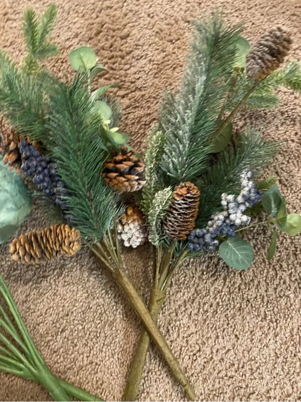 Artificial Blue Poinsettia and Pine Stems 20”